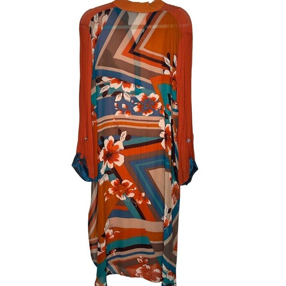 Orange Chiffon Kurta With Embellished Patch & Geometric Floral Pattern - Picture 2 of 13